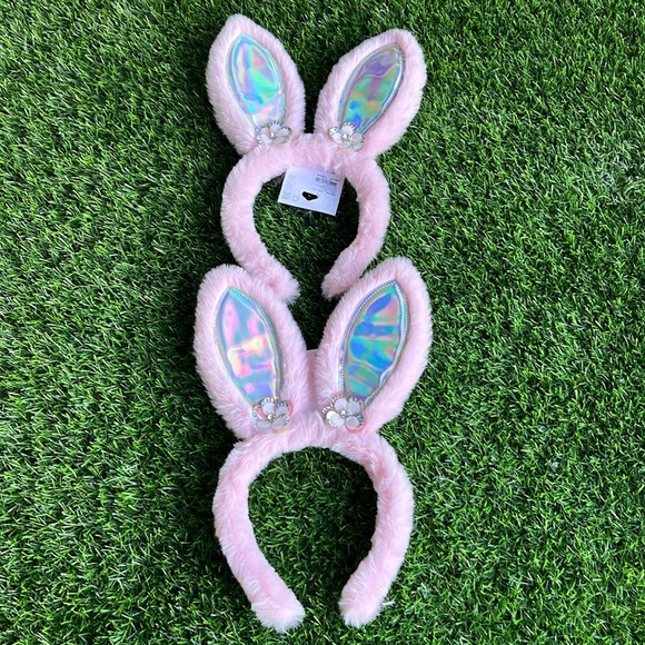 CLAIRES Pink Plush Iridescent Bunny Ears (x2) - Picture 1 of 5